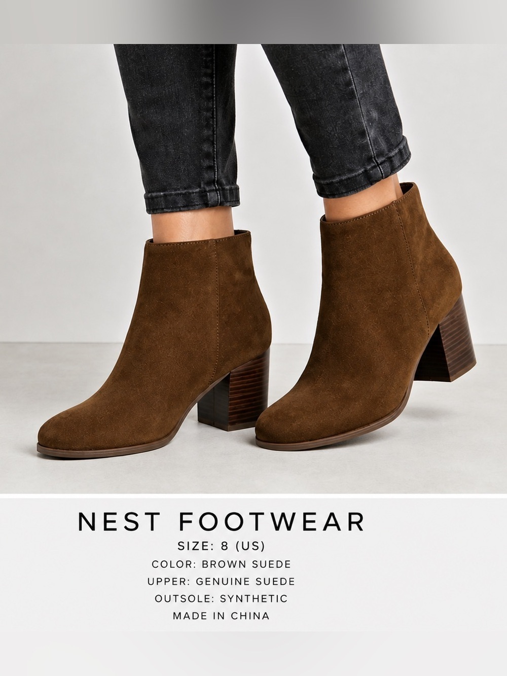 NEST FOOTWEAR Malibu stack heel ankle Brown suede  bootie/size 8